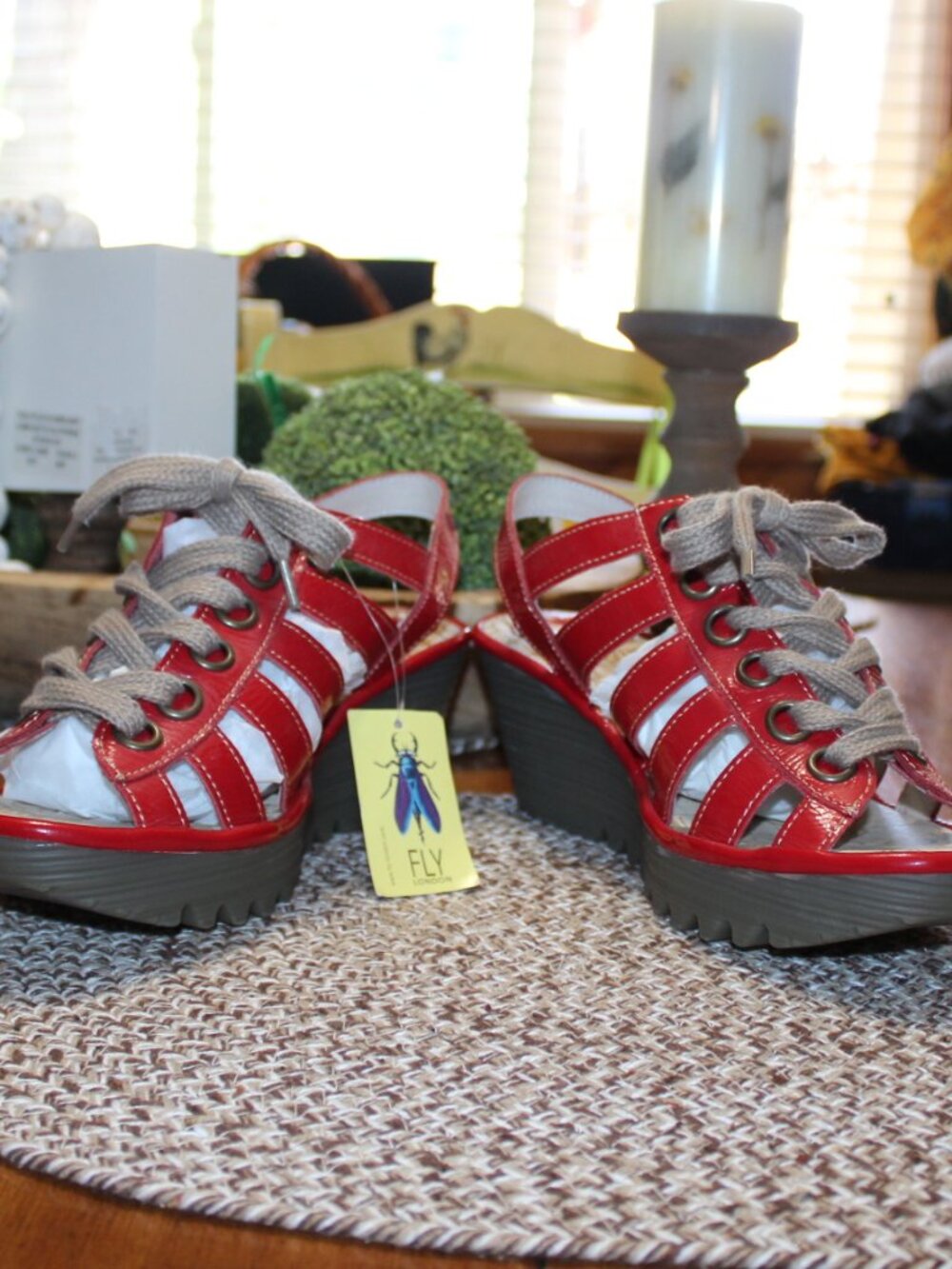 NWT Fly London YITO red leather lace from wedges size 40 (women's 9.5 to 10) - Picture 10 of 14